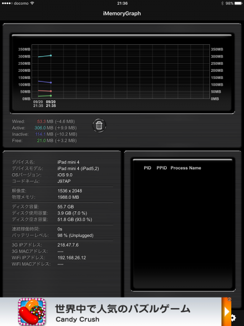 iPad mini 4 のメモリは 2GB !