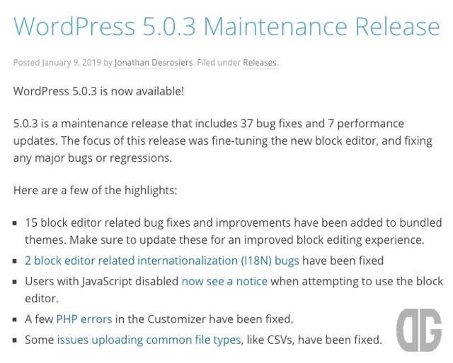 WordPress 5.0.3 Maintenance Release