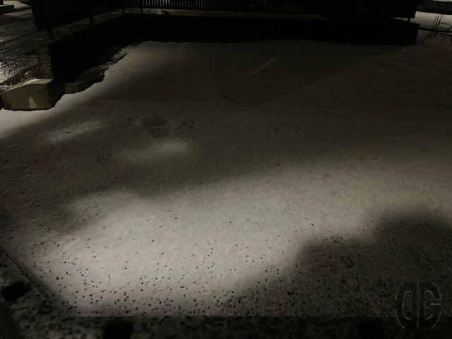 アパートの前の家の土の部分は一面の雪に